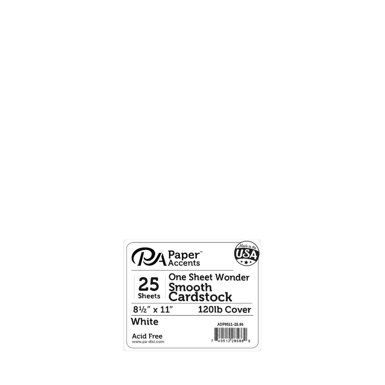 PA Paper™ Accents White 8.5" x 11" One Sheet Wonder 120lb. Smooth Cardstock, 25 Sheets